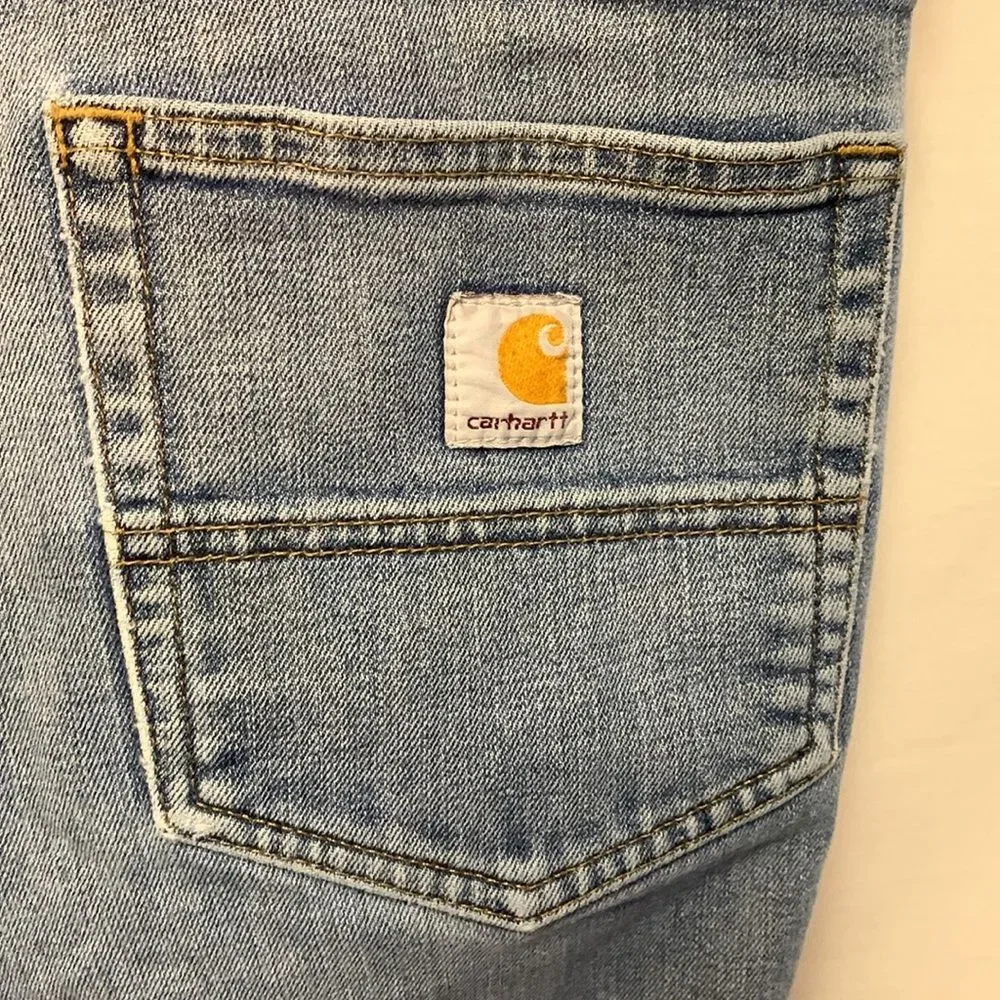 Carhartt Men's Blue Denim Ripped Relaxed-Fit Straight Leg Jeans Size 38 X 30